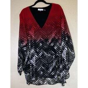 Calvin Klein Plus 2X Pullover Blouse Red Black Ombre